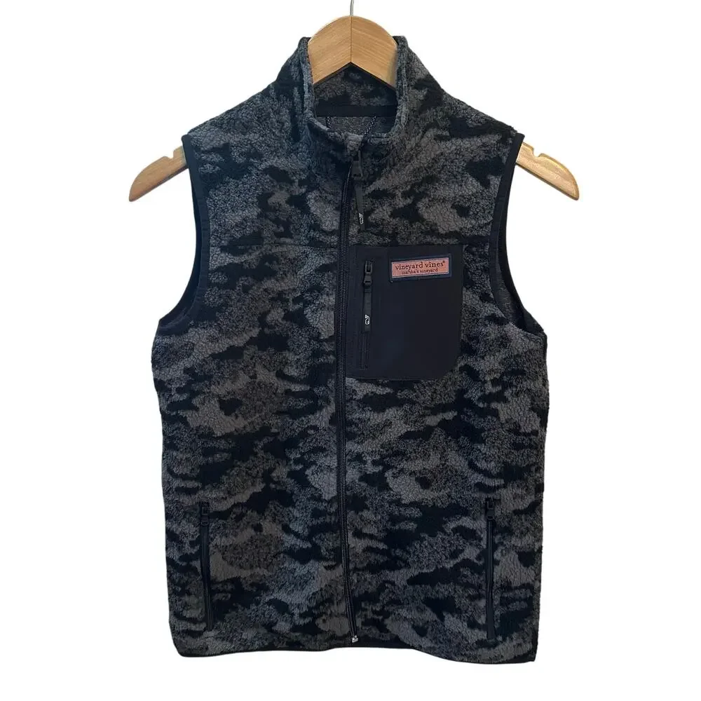 Vineyard‎ Vines Fleece Zipper Vest Gray Black Camo Women’s Size Medium Pockets
